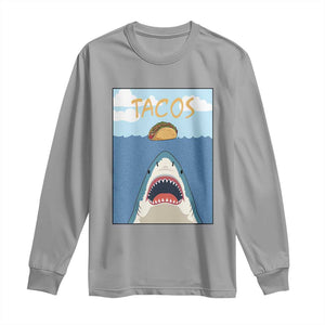 Funny Tacos Lover Long Sleeve Shirt Shark Attack Humor Gift TS12 Sport Gray Print Your Wear