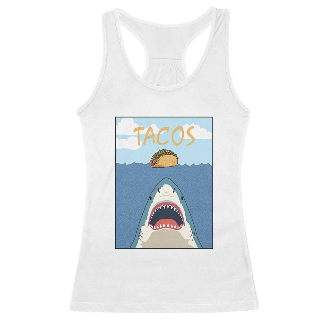 Funny Tacos Lover Racerback Tank Top Shark Attack Humor Gift TS12 White Print Your Wear