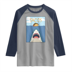 Funny Tacos Lover Raglan Shirt Shark Attack Humor Gift TS12 Sport Gray Navy Print Your Wear