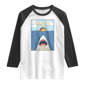 Funny Tacos Lover Raglan Shirt Shark Attack Humor Gift TS12 White Black Print Your Wear