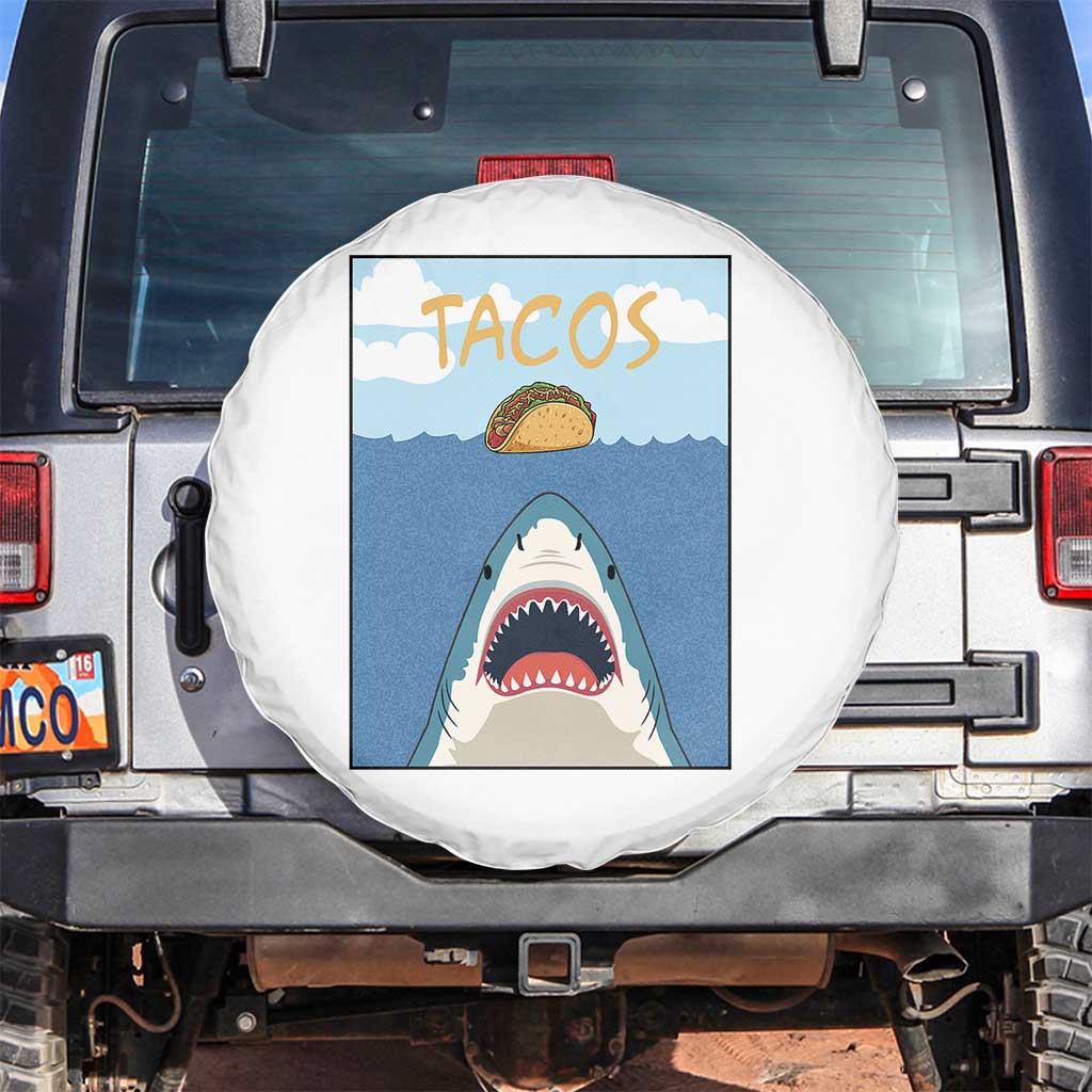 Funny Tacos Lover Spare Tire Cover Shark Attack Humor Gift TS12 No hole White Print Your Wear