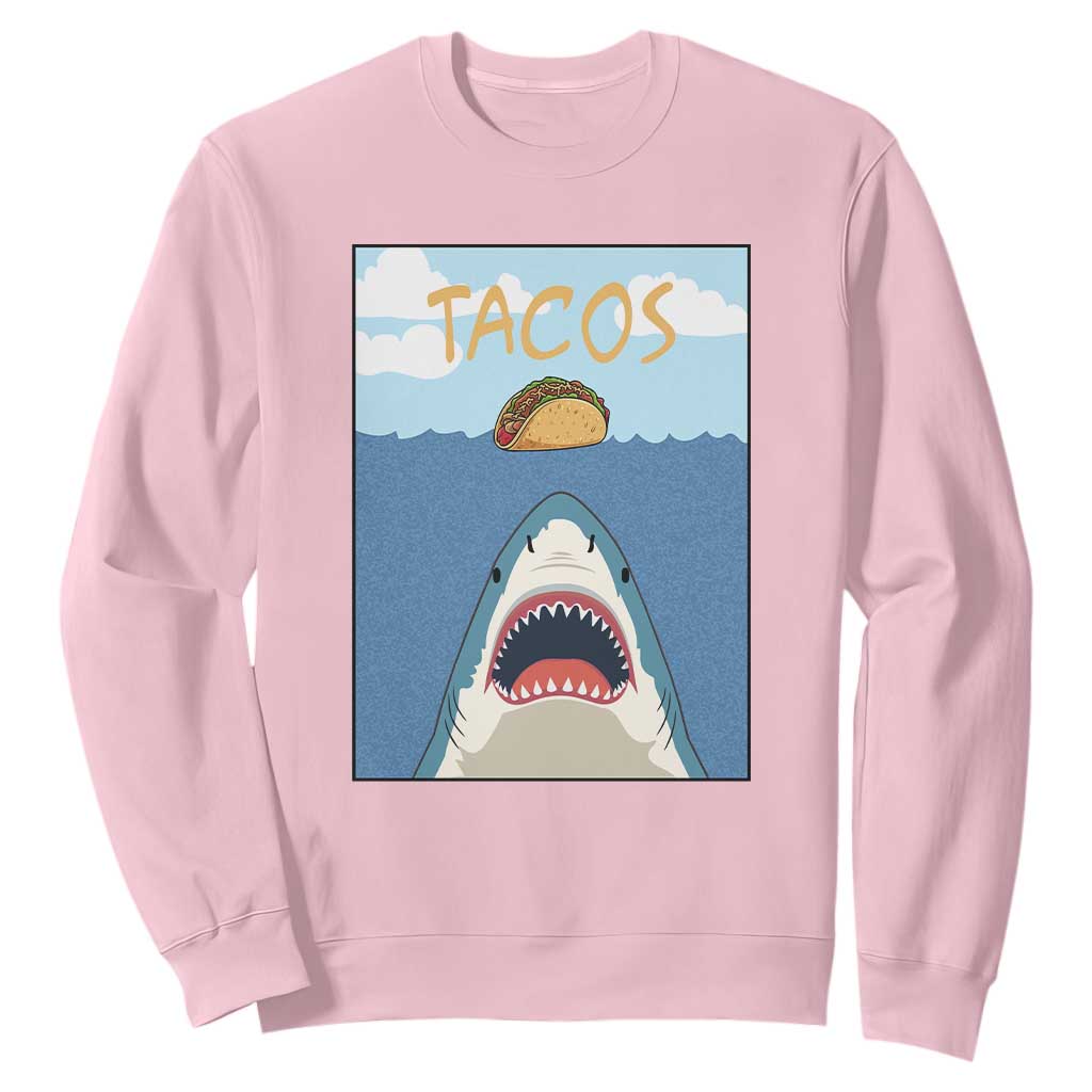 Funny Tacos Lover Sweatshirt Shark Attack Humor Gift TS12 Light Pink Print Your Wear