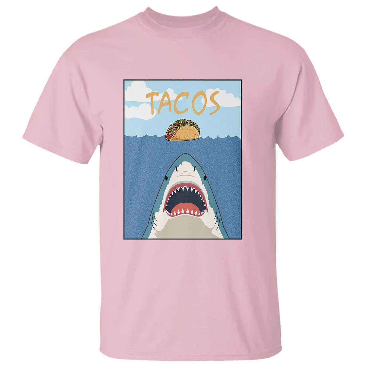 Funny Tacos Lover T Shirt Shark Attack Humor Gift TS12 Light Pink Print Your Wear