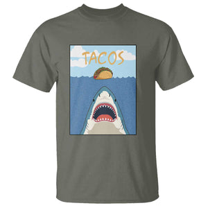 Funny Tacos Lover T Shirt Shark Attack Humor Gift TS12 Military Green Print Your Wear