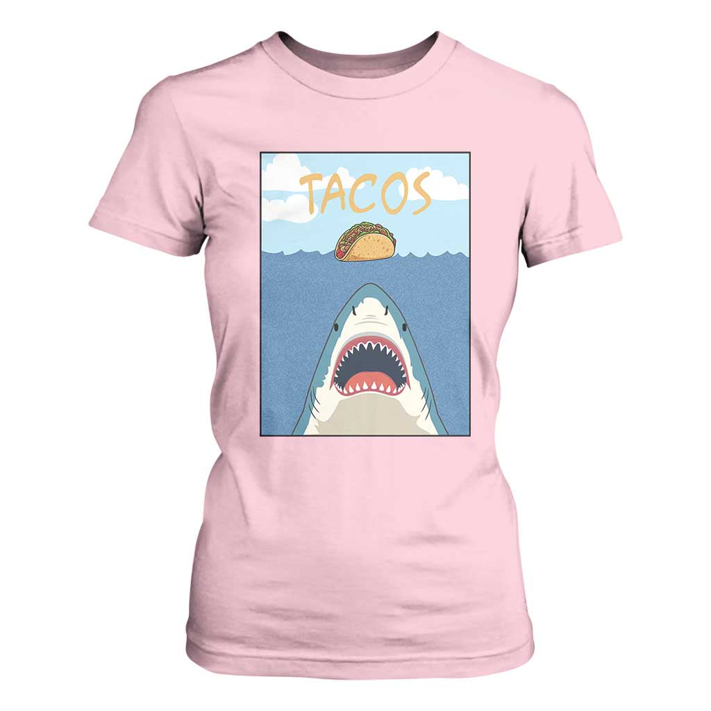 Funny Tacos Lover T Shirt For Women Shark Attack Humor Gift TS12 Light Pink Print Your Wear