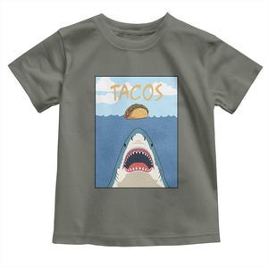 Funny Tacos Lover Toddler T Shirt Shark Attack Humor Gift TS12 Military Green Print Your Wear