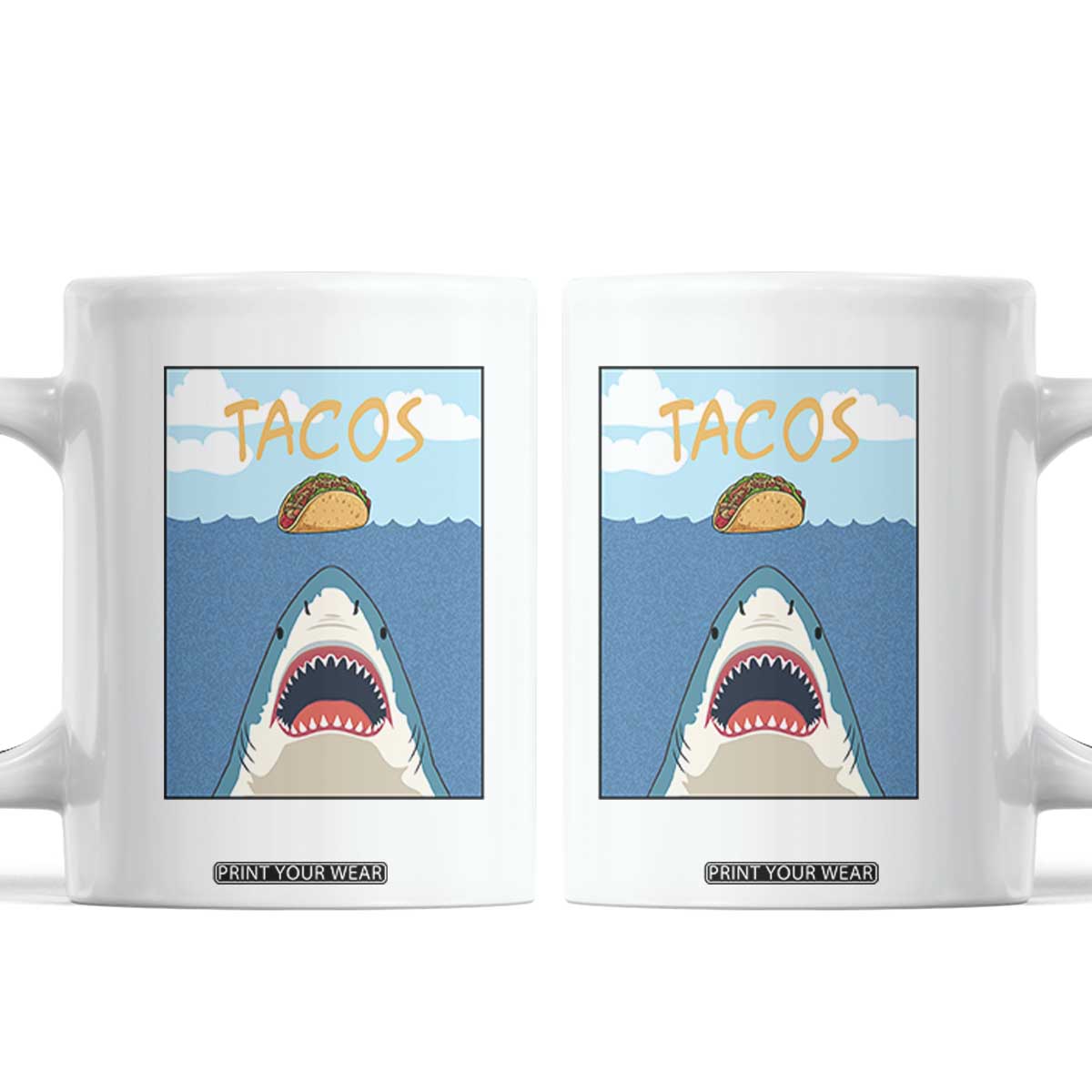 Funny Tacos Lover Coffee Mug Shark Attack Humor Gift TS12 White Print Your Wear