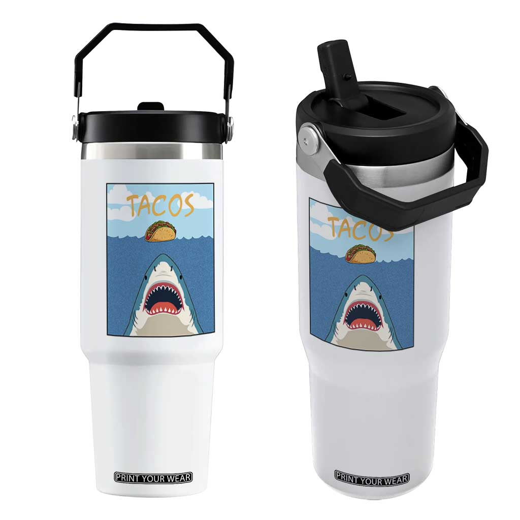 Funny Tacos Lover Flip Straw Tumbler Shark Attack Humor Gift TS12 One Size: 30 oz White Print Your Wear
