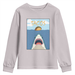 Funny Tacos Lover Youth Sweatshirt Shark Attack Humor Gift TS12 Ice Gray Print Your Wear