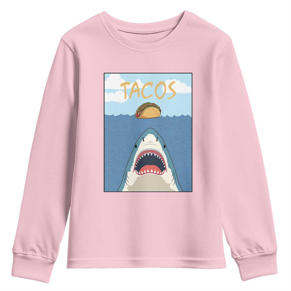 Funny Tacos Lover Youth Sweatshirt Shark Attack Humor Gift TS12 Light Pink Print Your Wear
