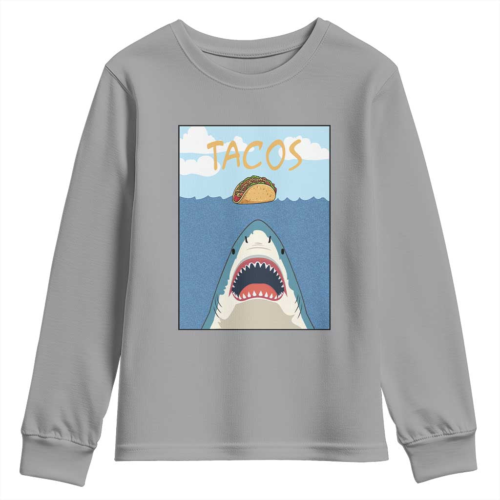 Funny Tacos Lover Youth Sweatshirt Shark Attack Humor Gift TS12 Sport Gray Print Your Wear