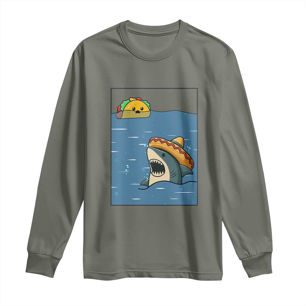 Tacos Lover Long Sleeve Shirt Funny Shark Humor Foodie Gift TS12 Military Green Print Your Wear