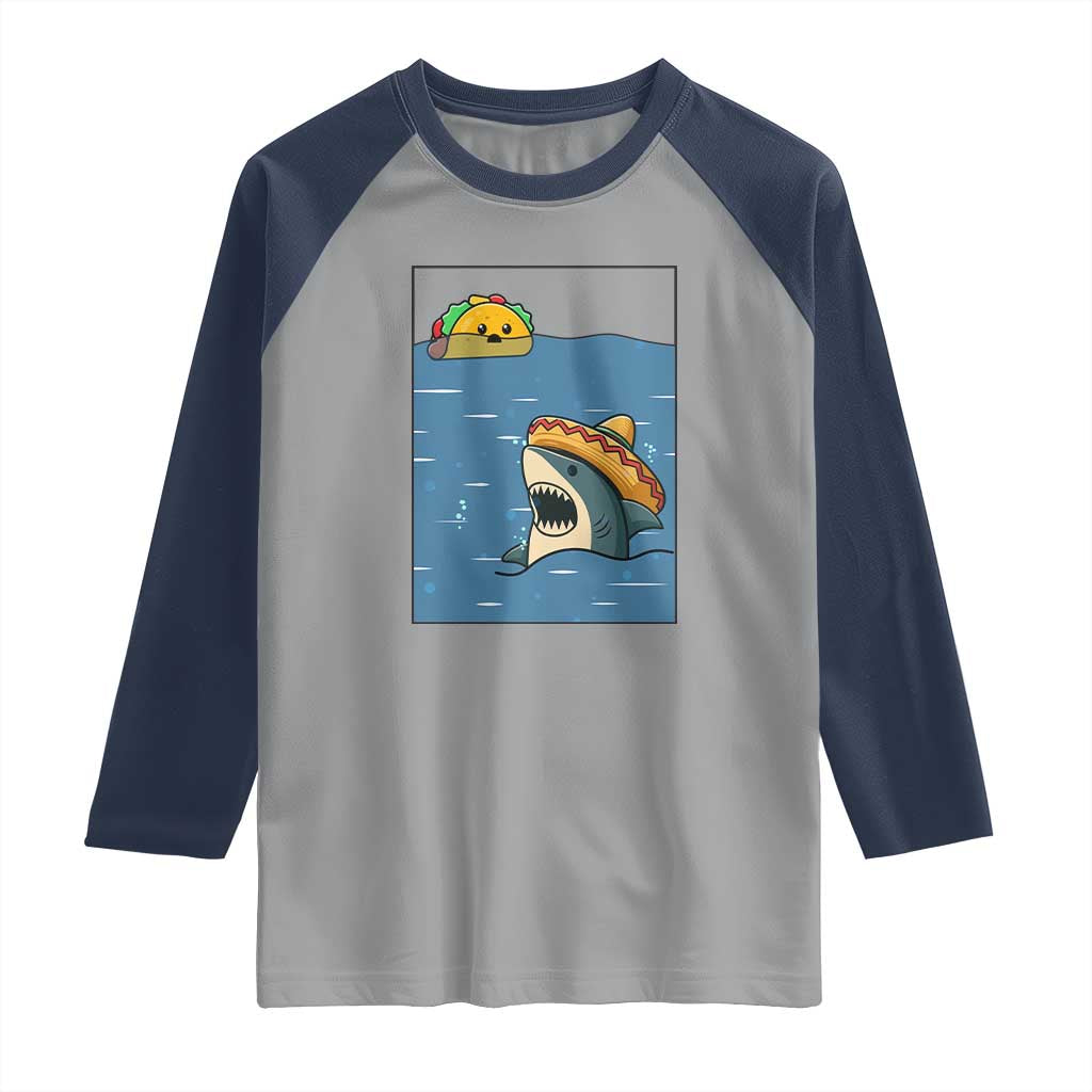 Tacos Lover Raglan Shirt Funny Shark Humor Foodie Gift TS12 Sport Gray Navy Print Your Wear