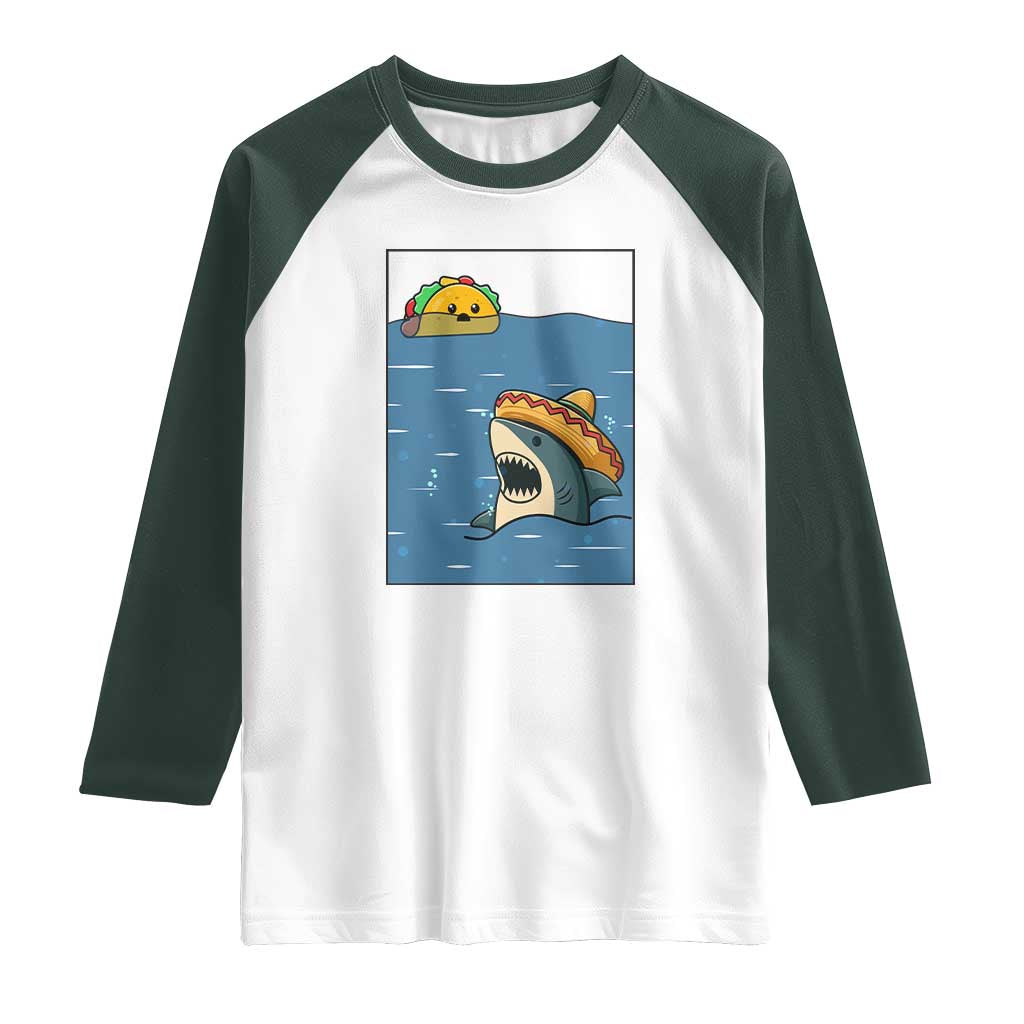 Tacos Lover Raglan Shirt Funny Shark Humor Foodie Gift TS12 White Dark Forest Green Print Your Wear