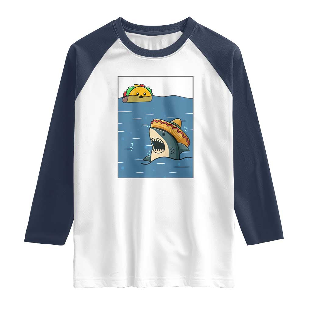 Tacos Lover Raglan Shirt Funny Shark Humor Foodie Gift TS12 White Navy Print Your Wear