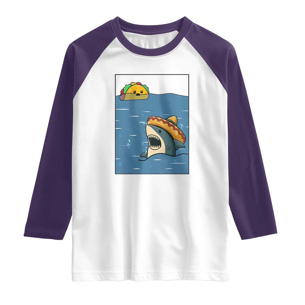 Tacos Lover Raglan Shirt Funny Shark Humor Foodie Gift TS12 White Purple Print Your Wear