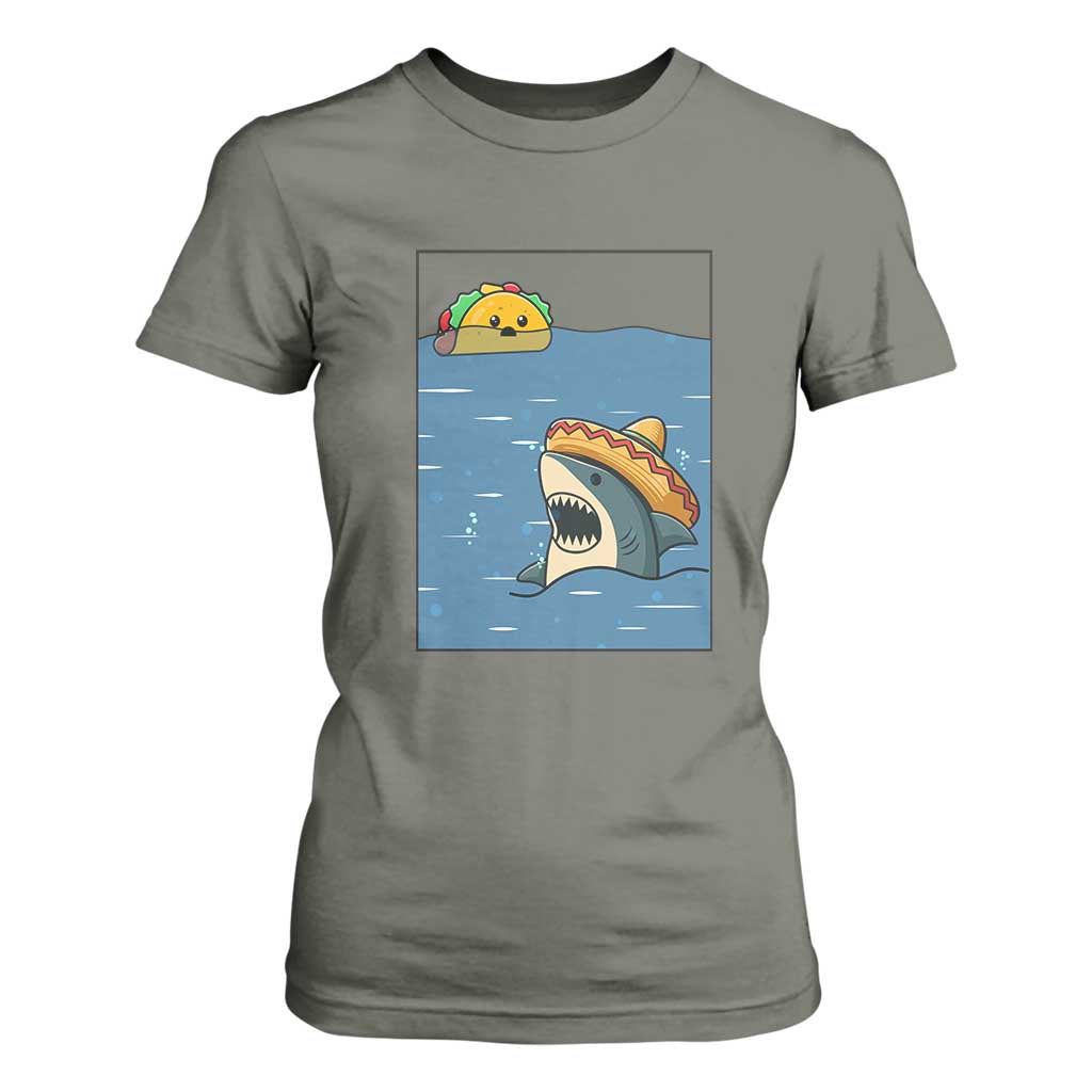 Tacos Lover T Shirt For Women Funny Shark Humor Foodie Gift TS12 Military Green Print Your Wear