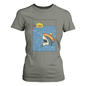 Tacos Lover T Shirt For Women Funny Shark Humor Foodie Gift TS12 Military Green Print Your Wear