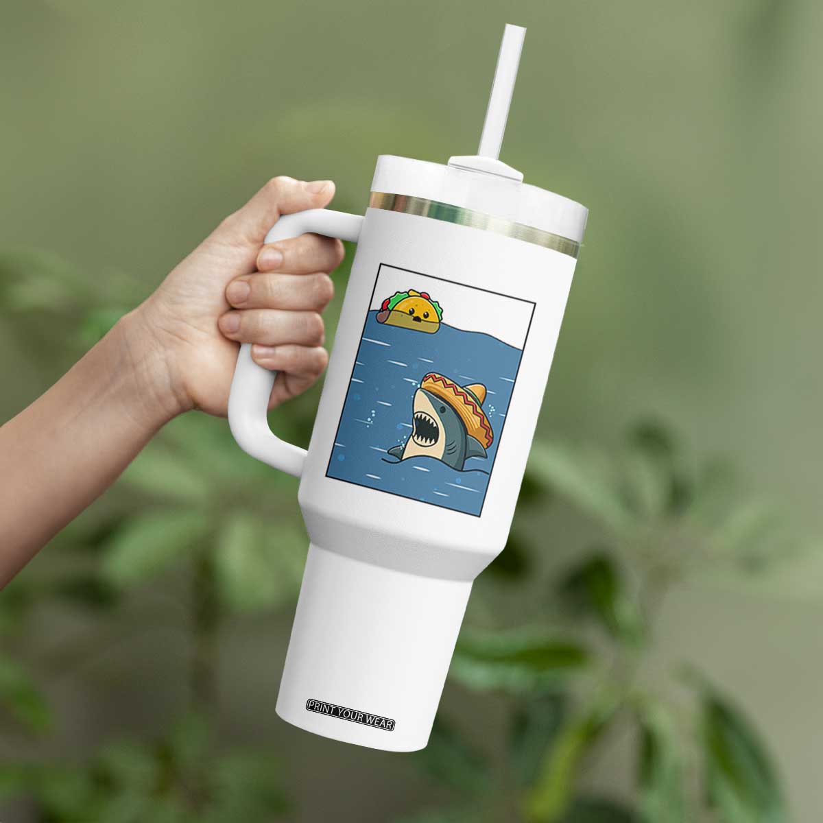 Tacos Lover Tumbler With Handle Funny Shark Humor Foodie Gift TS12 Print Your Wear