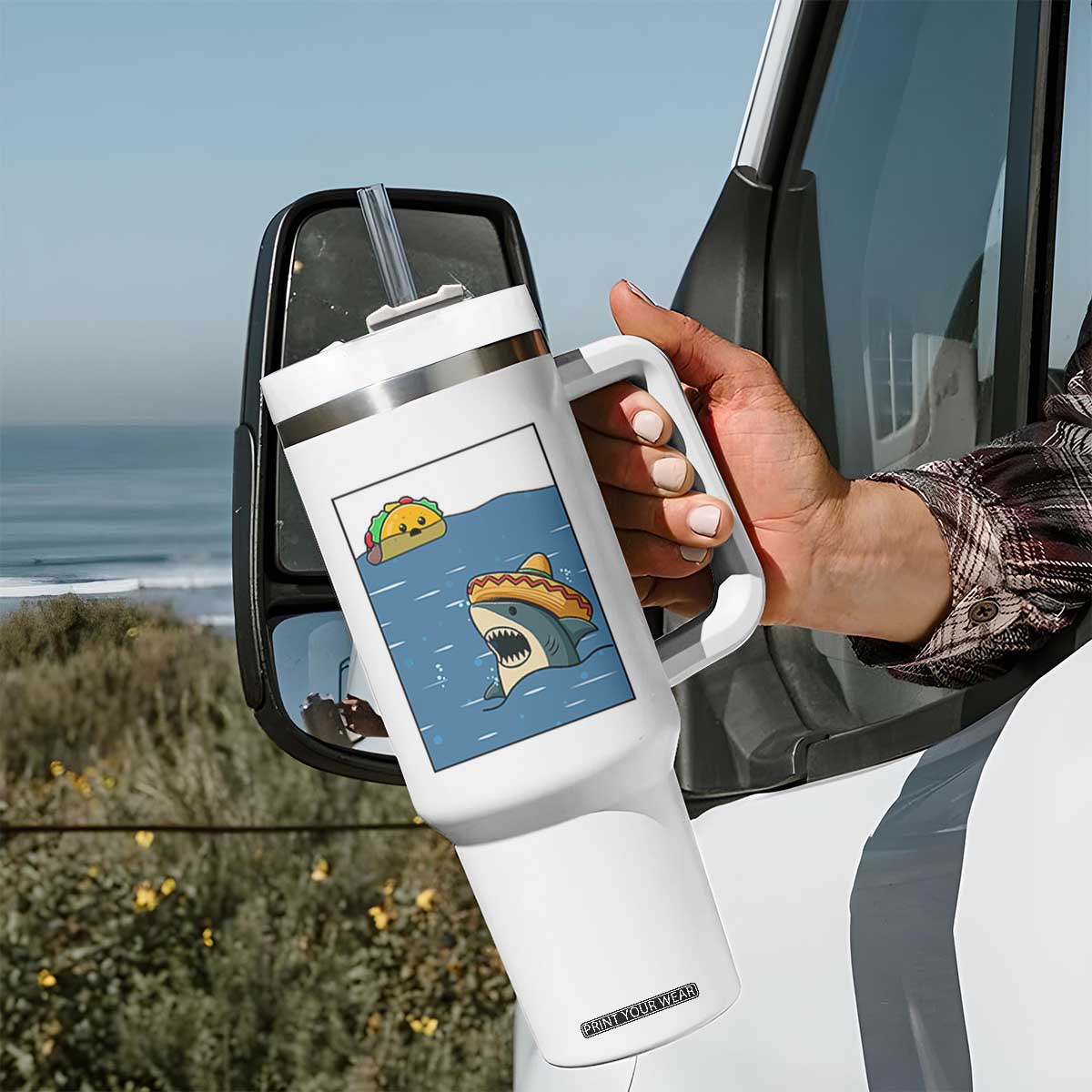 Tacos Lover Tumbler With Handle Funny Shark Humor Foodie Gift TS12 Print Your Wear