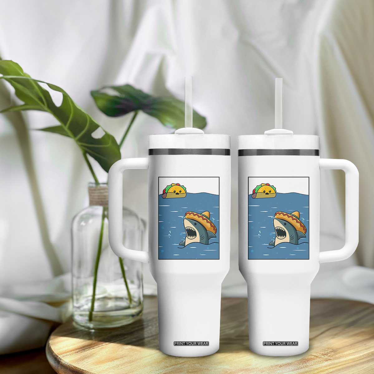 Tacos Lover Tumbler With Handle Funny Shark Humor Foodie Gift TS12 Print Your Wear