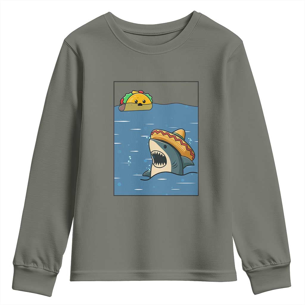 Tacos Lover Youth Sweatshirt Funny Shark Humor Foodie Gift TS12 Military Green Print Your Wear
