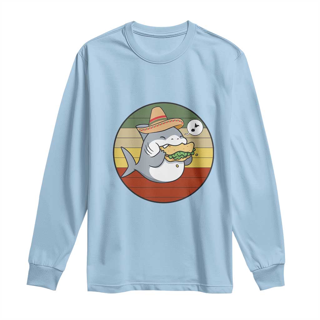 Mexican Food Lover Gift Long Sleeve Shirt Funny Shark Eating Tacos TS12 Light Blue Print Your Wear