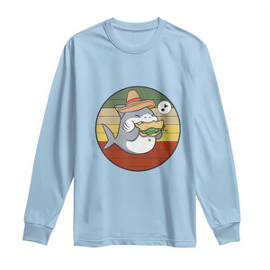 Mexican Food Lover Gift Long Sleeve Shirt Funny Shark Eating Tacos TS12 Light Blue Print Your Wear