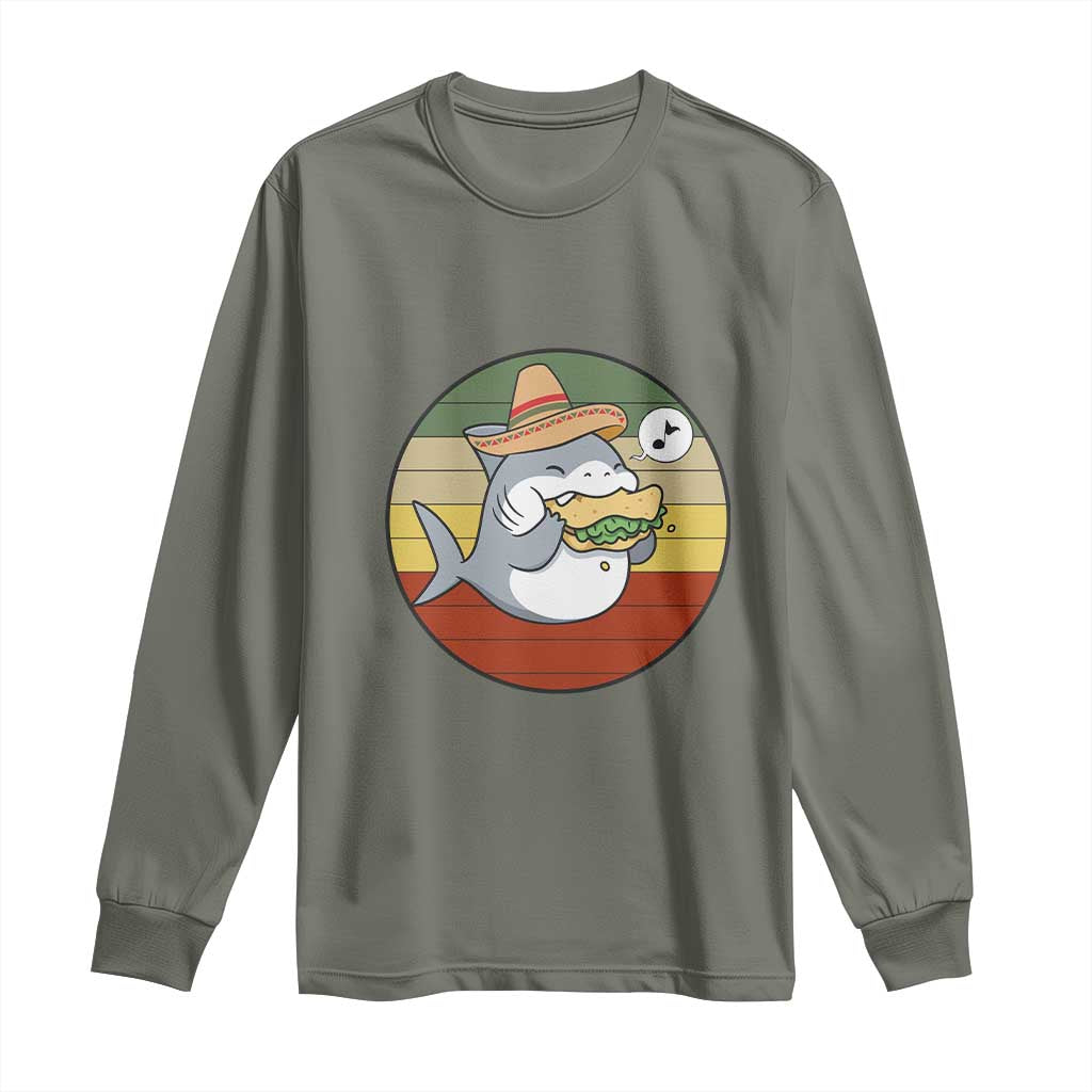 Mexican Food Lover Gift Long Sleeve Shirt Funny Shark Eating Tacos TS12 Military Green Print Your Wear