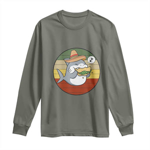 Mexican Food Lover Gift Long Sleeve Shirt Funny Shark Eating Tacos TS12 Military Green Print Your Wear