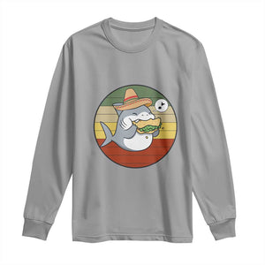 Mexican Food Lover Gift Long Sleeve Shirt Funny Shark Eating Tacos TS12 Sport Gray Print Your Wear