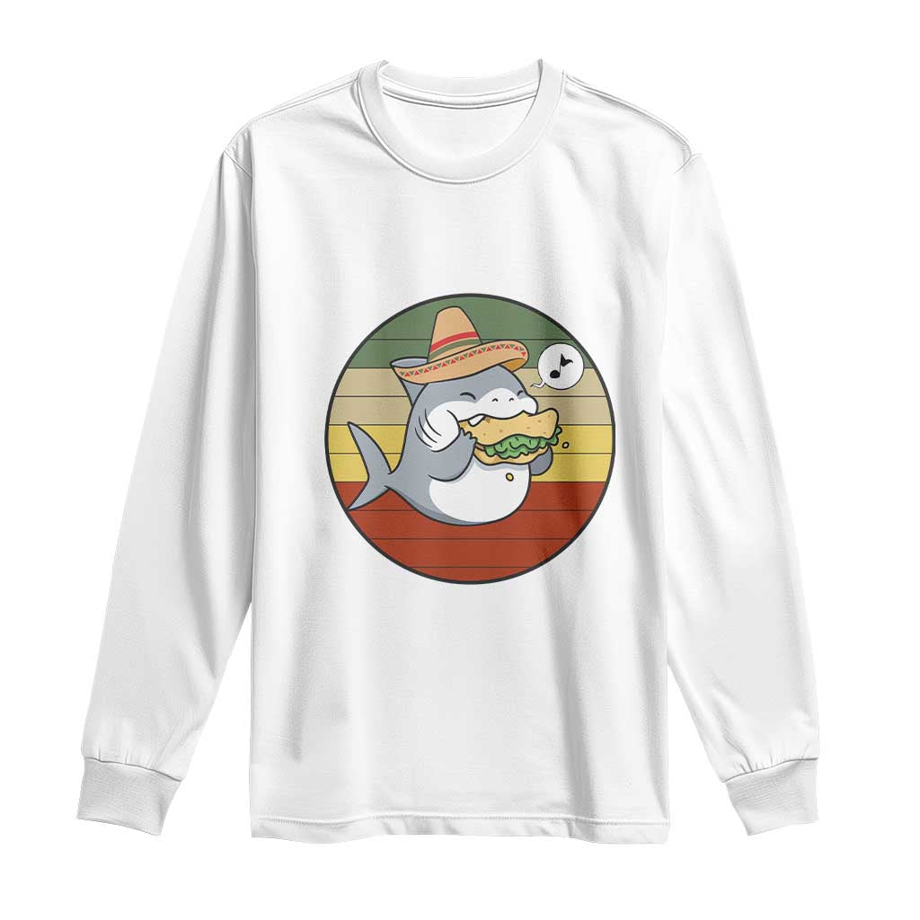 Mexican Food Lover Gift Long Sleeve Shirt Funny Shark Eating Tacos TS12 White Print Your Wear