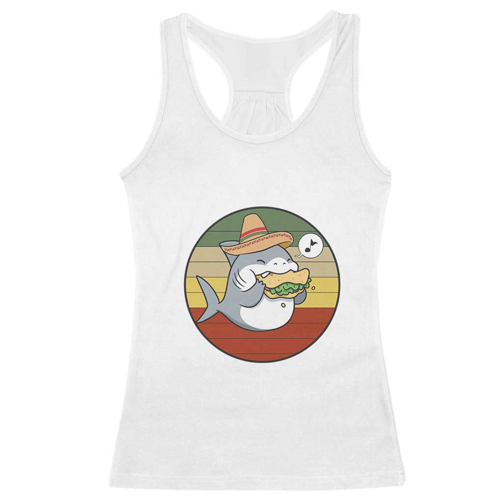 Mexican Food Lover Gift Racerback Tank Top Funny Shark Eating Tacos TS12 White Print Your Wear