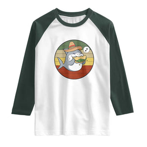 Mexican Food Lover Gift Raglan Shirt Funny Shark Eating Tacos TS12 White Dark Forest Green Print Your Wear