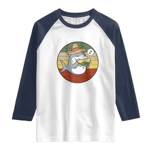 Mexican Food Lover Gift Raglan Shirt Funny Shark Eating Tacos TS12 White Navy Print Your Wear
