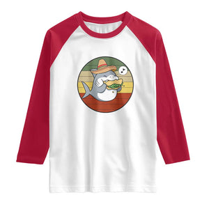 Mexican Food Lover Gift Raglan Shirt Funny Shark Eating Tacos TS12 White Red Print Your Wear