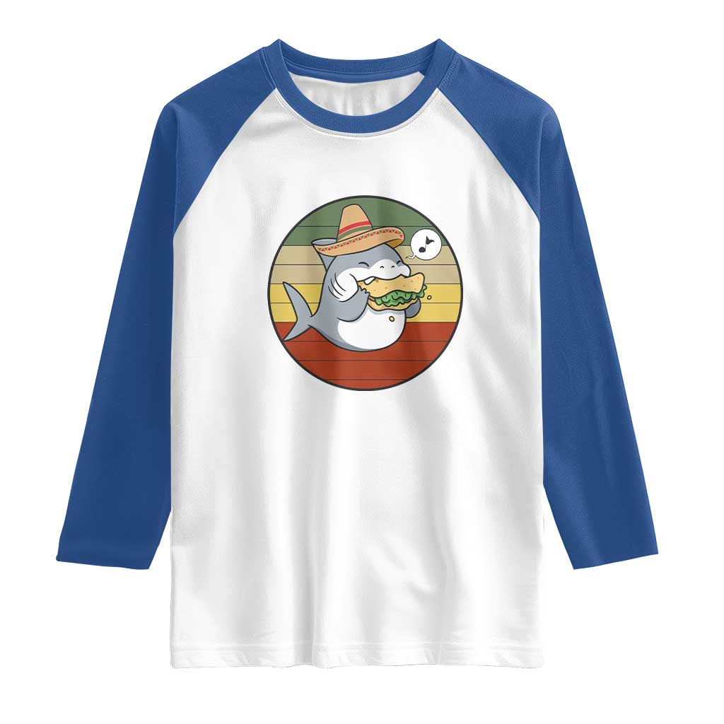 Mexican Food Lover Gift Raglan Shirt Funny Shark Eating Tacos TS12 White Royal Print Your Wear