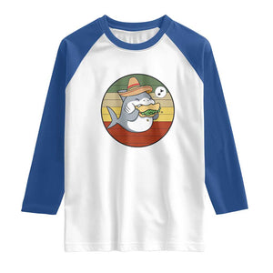 Mexican Food Lover Gift Raglan Shirt Funny Shark Eating Tacos TS12 White Royal Print Your Wear