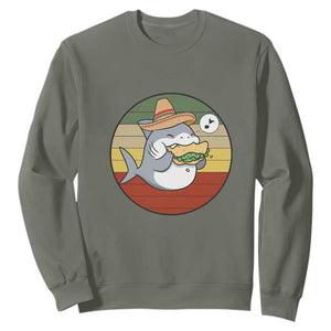 Mexican Food Lover Gift Sweatshirt Funny Shark Eating Tacos TS12 Military Green Print Your Wear