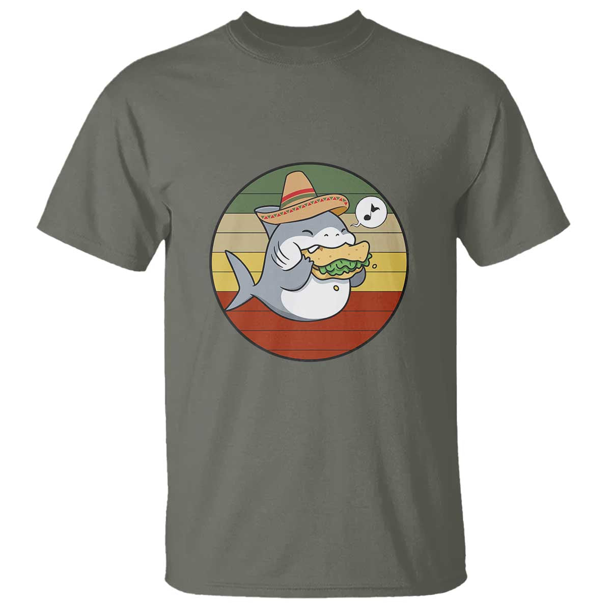 Mexican Food Lover Gift T Shirt Funny Shark Eating Tacos TS12 Military Green Print Your Wear