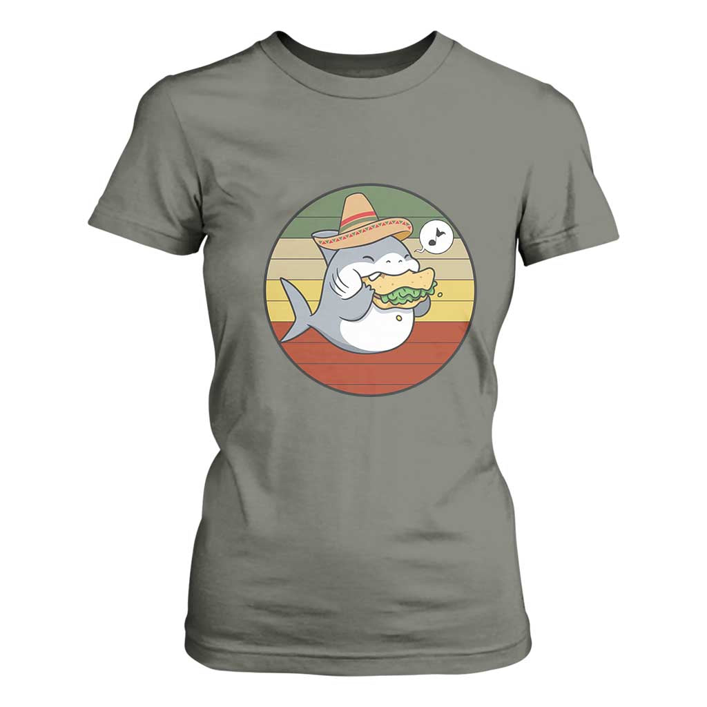 Mexican Food Lover Gift T Shirt For Women Funny Shark Eating Tacos TS12 Military Green Print Your Wear
