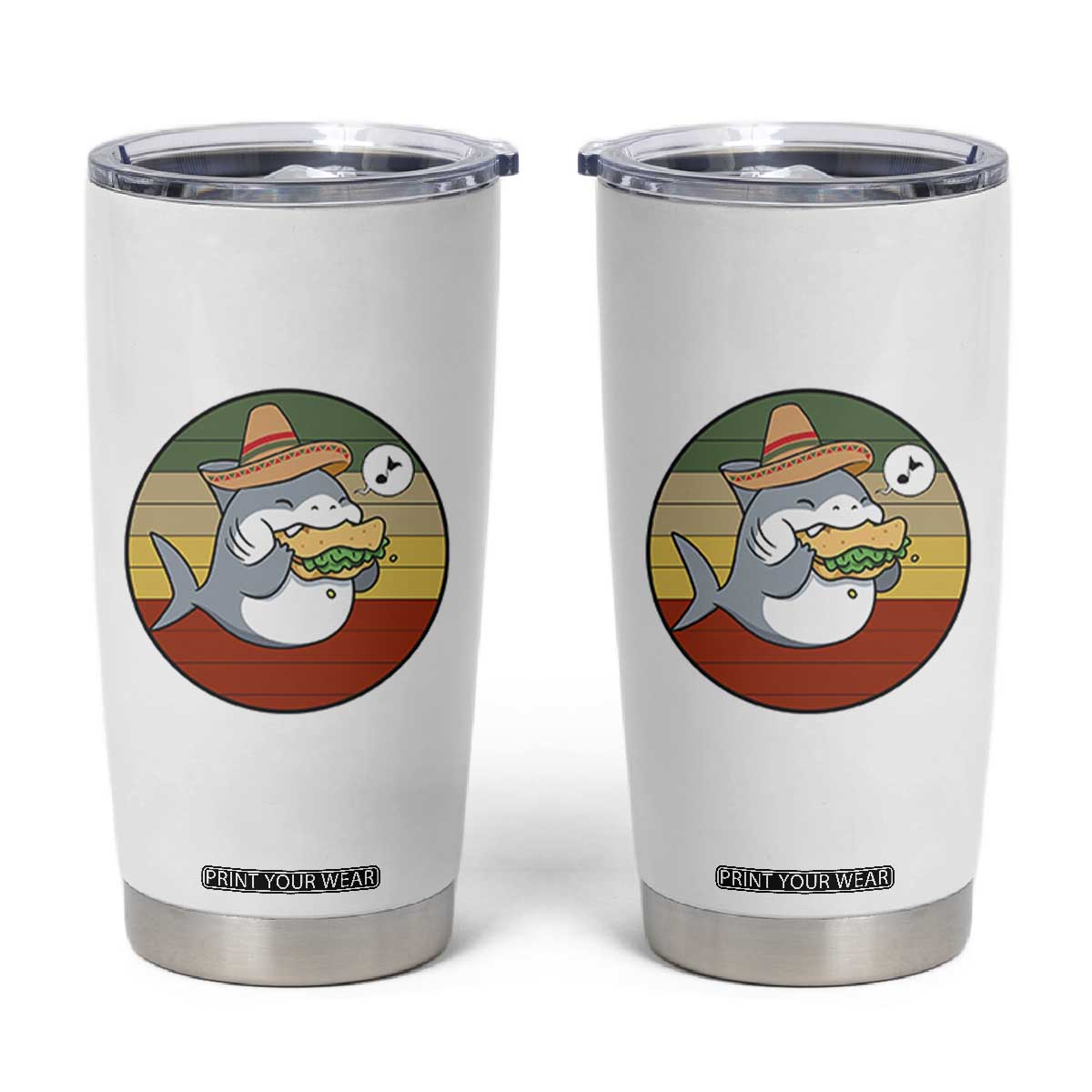 Mexican Food Lover Gift Tumbler Cup Funny Shark Eating Tacos TS12 White Print Your Wear