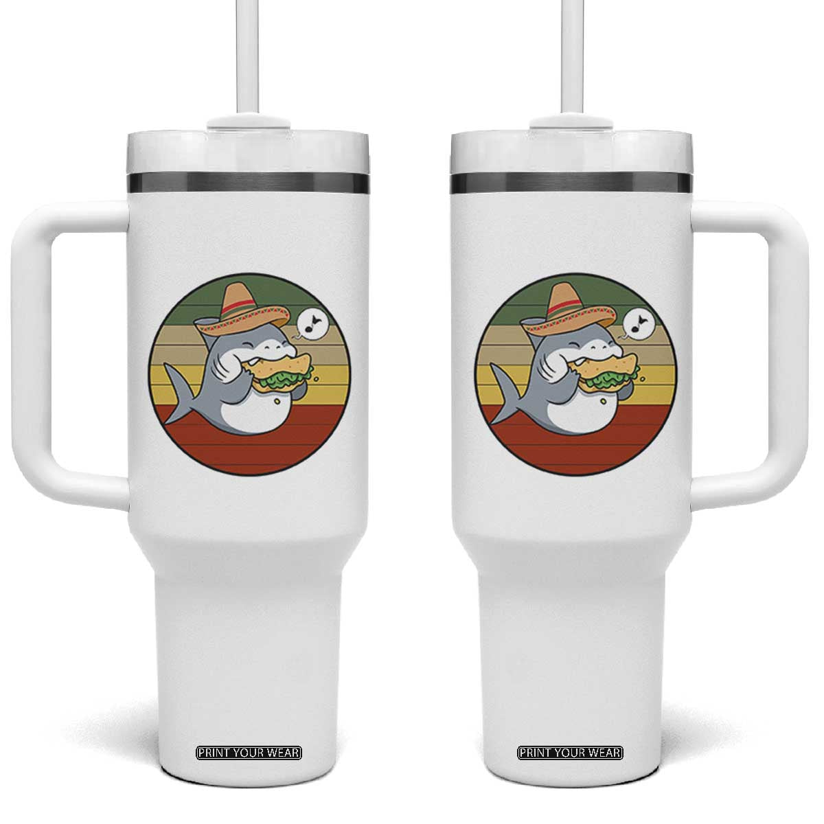 Mexican Food Lover Gift Tumbler With Handle Funny Shark Eating Tacos TS12 One Size: 40 oz White Print Your Wear