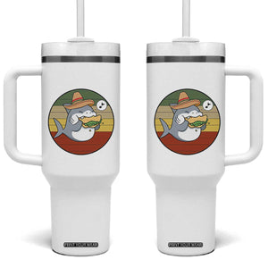 Mexican Food Lover Gift Tumbler With Handle Funny Shark Eating Tacos TS12 One Size: 40 oz White Print Your Wear