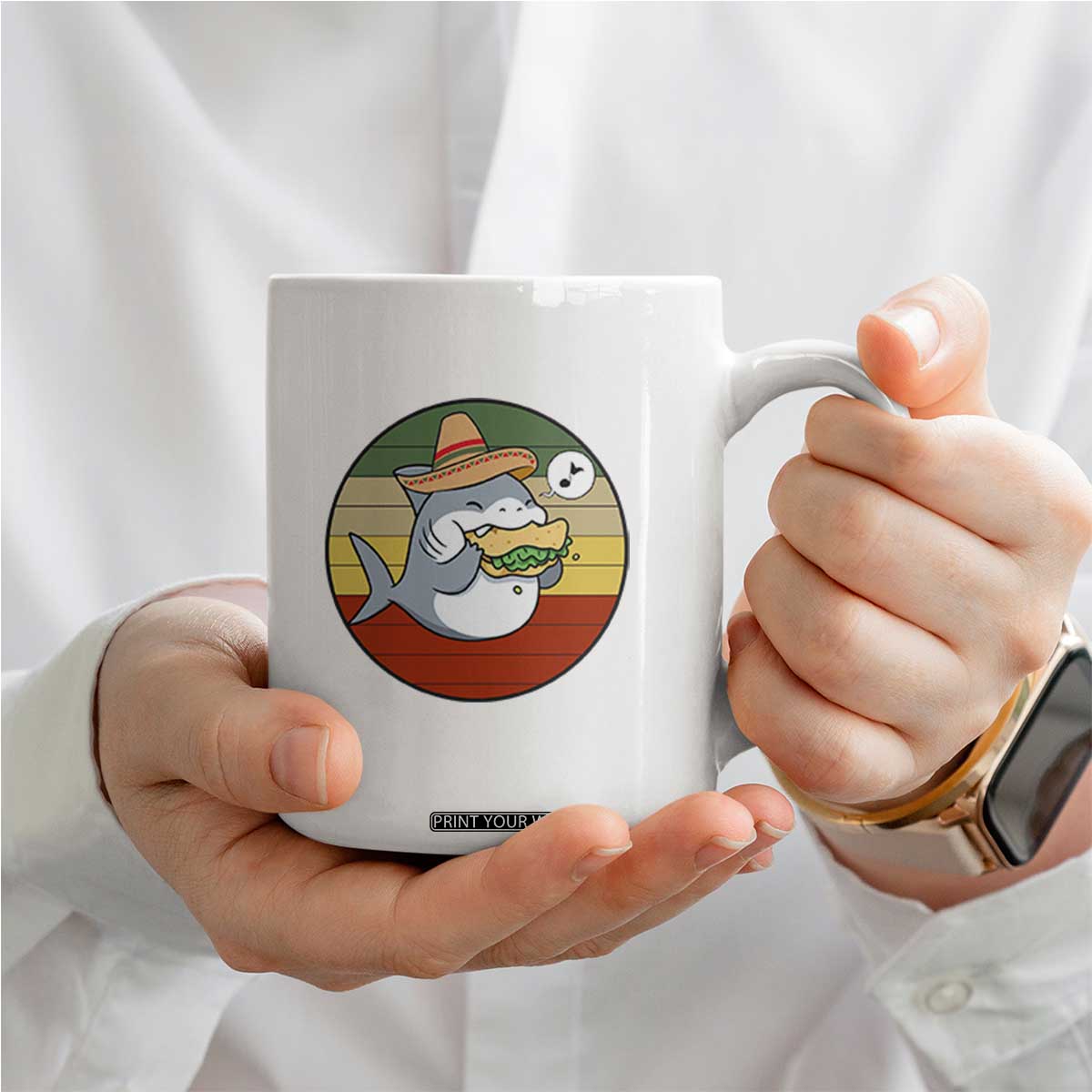 Mexican Food Lover Gift Coffee Mug Funny Shark Eating Tacos TS12 Print Your Wear