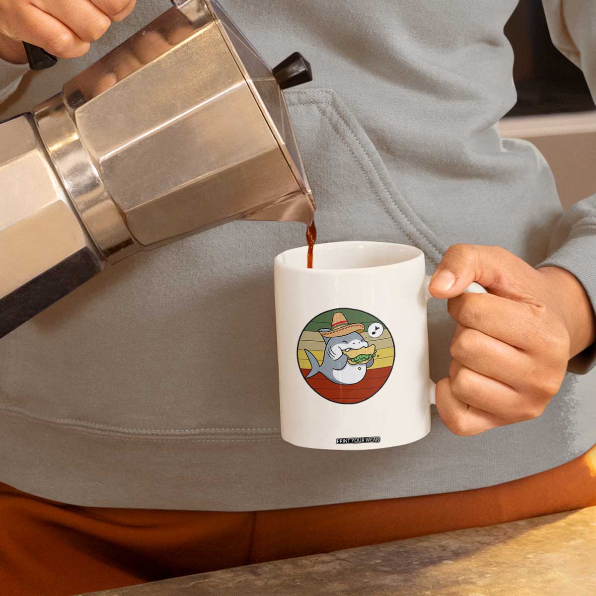 Mexican Food Lover Gift Coffee Mug Funny Shark Eating Tacos TS12 Print Your Wear