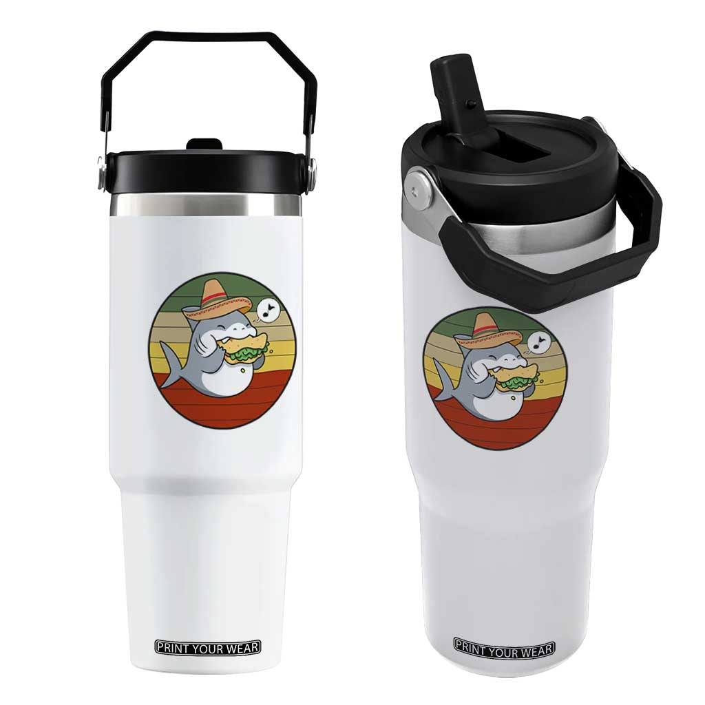 Mexican Food Lover Gift Flip Straw Tumbler Funny Shark Eating Tacos TS12 One Size: 30 oz White Print Your Wear