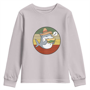 Mexican Food Lover Gift Youth Sweatshirt Funny Shark Eating Tacos TS12 Ice Gray Print Your Wear