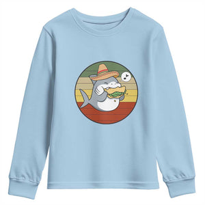 Mexican Food Lover Gift Youth Sweatshirt Funny Shark Eating Tacos TS12 Light Blue Print Your Wear