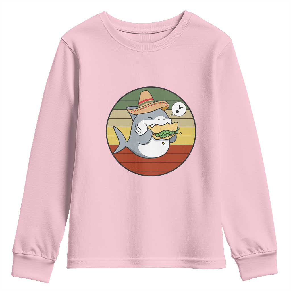 Mexican Food Lover Gift Youth Sweatshirt Funny Shark Eating Tacos TS12 Light Pink Print Your Wear